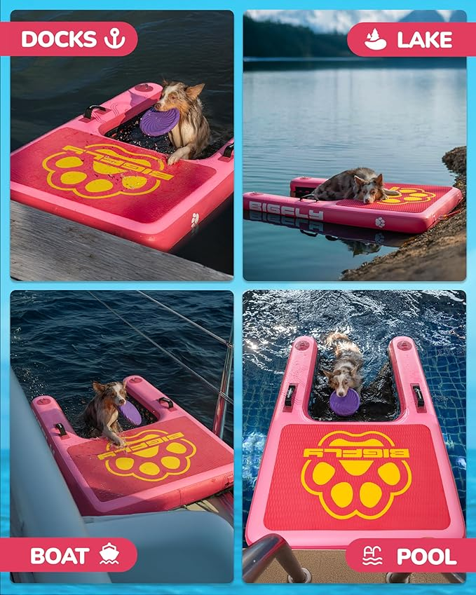 BIGFLY Dog Ramp Ladder Dock on Water Pink Color