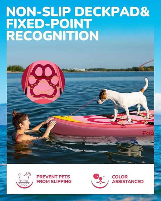 Tabla de paddle surf inflable para mascotas JTRDA, color rosa, 11'6 pies