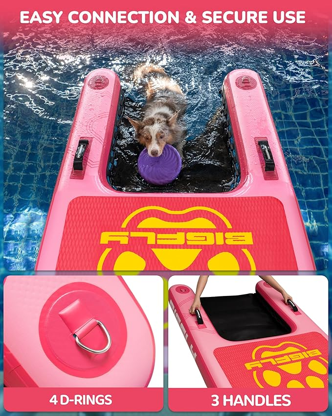BIGFLY Dog Ramp Ladder Dock on Water Pink Color