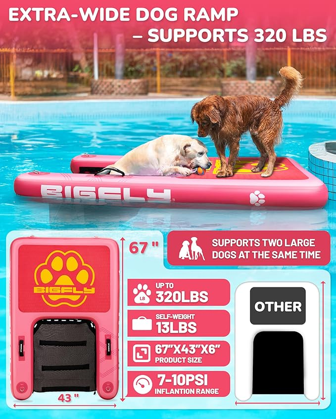 BIGFLY Dog Ramp Ladder Dock on Water Pink Color