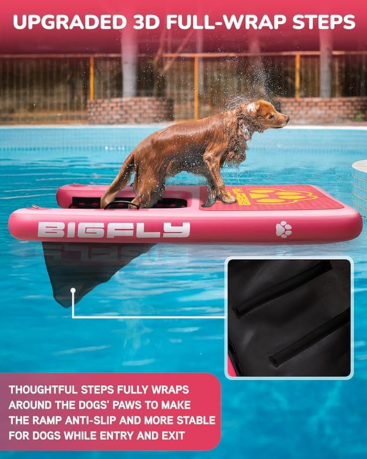JTRDA Inflatable Dog Ramp Ladder Dock on Water Pink Color