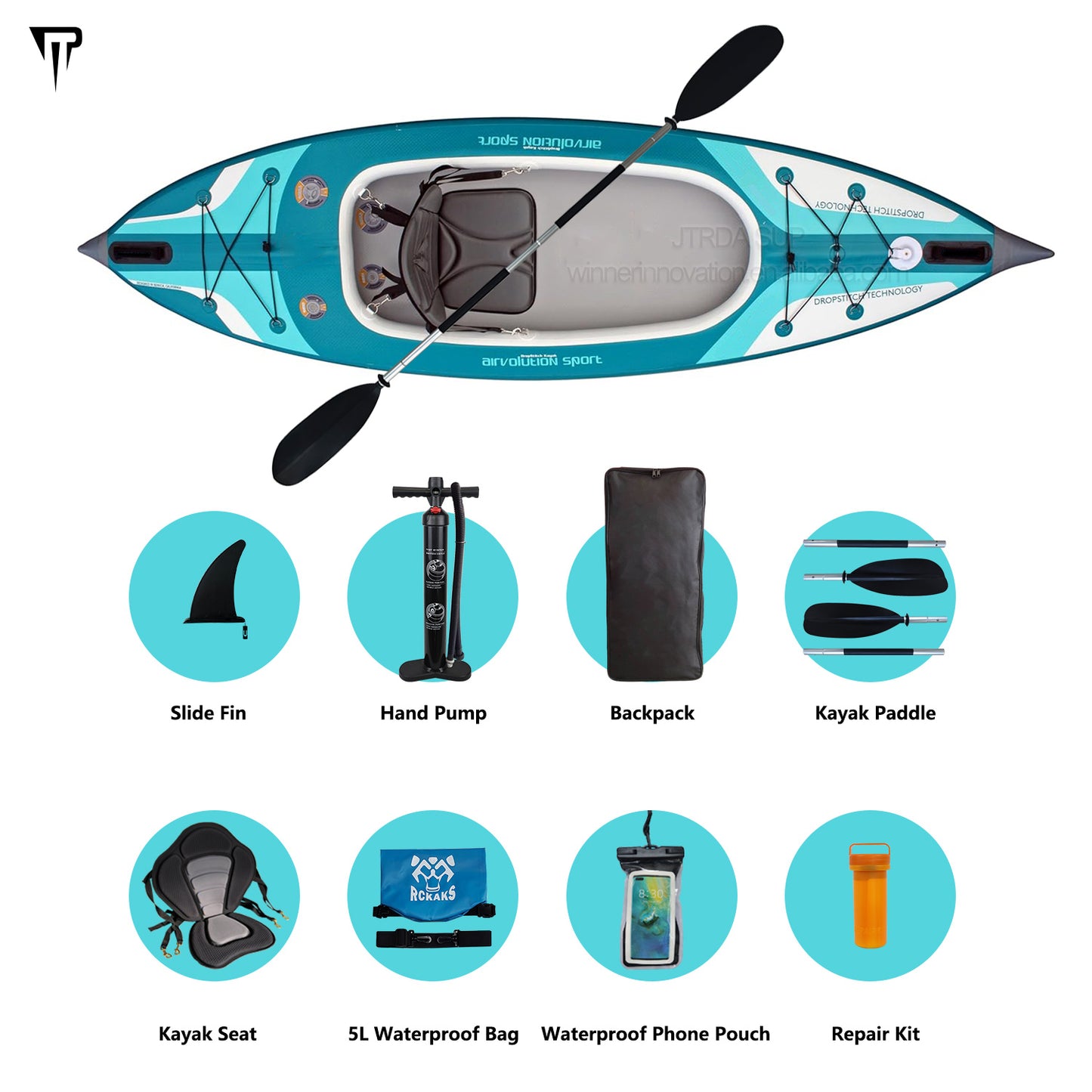JTRDA Inflatable Drop Stitch One Person Kayak Double Air Chamber Boat