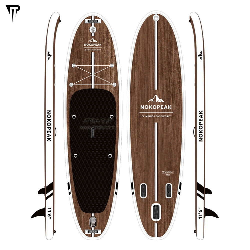 JTRDA 11'6"x35"x6" Simple Wood Grain Inflatable Paddle Board Set