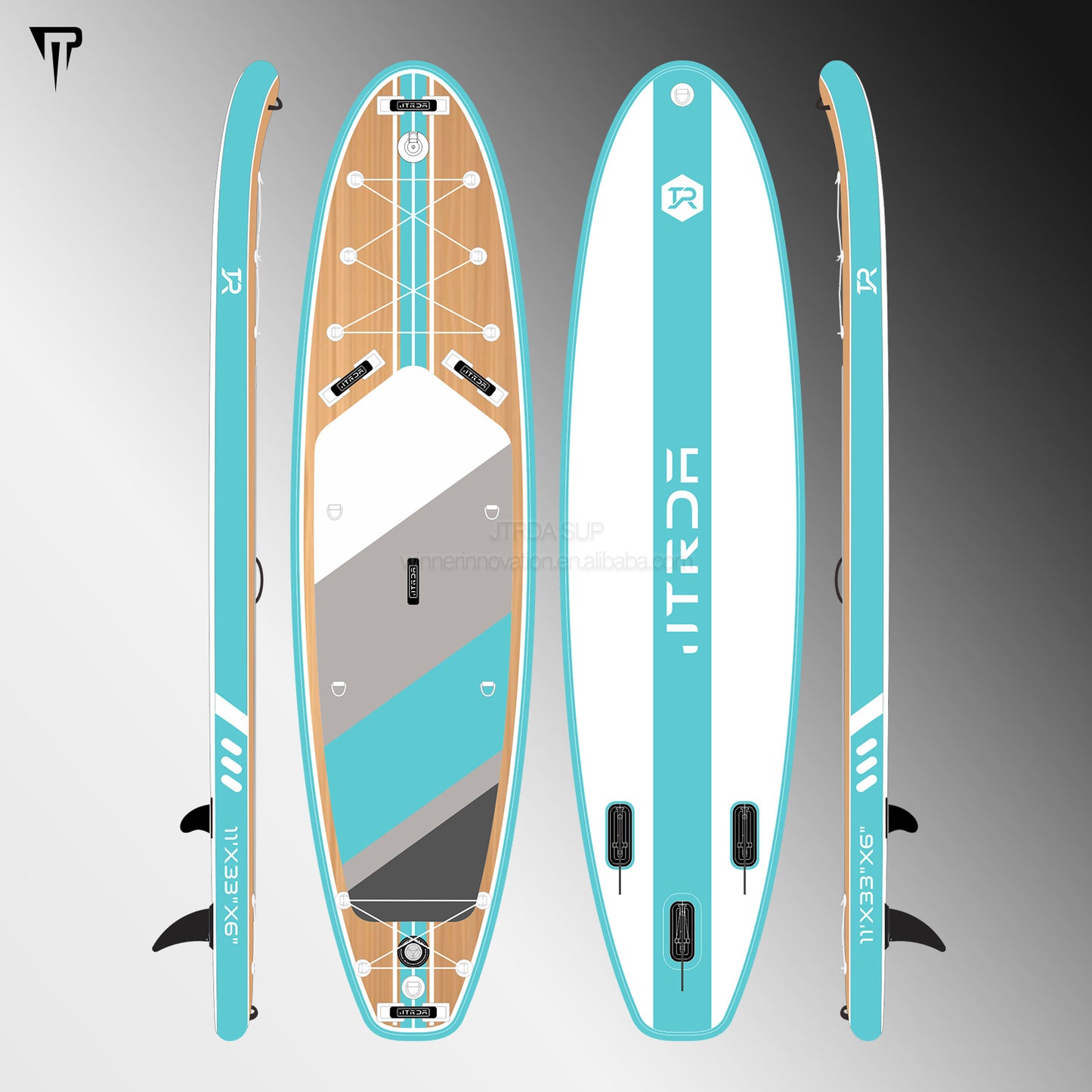 JTRDA 11Ft Wood Design Inflatable Stand Up Paddle Board Set