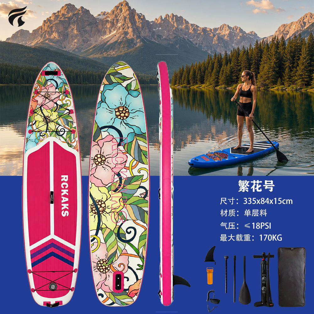 JTRDA 11'x33"x6" Flower Design Inflatable Paddle Board Set