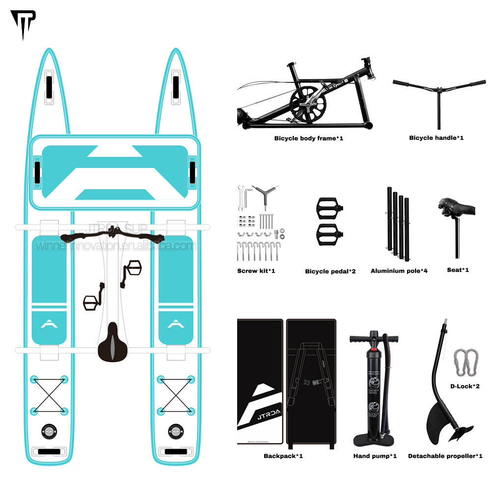 JTRDA充气水上脚踏自行车套装，适合1人或2人使用