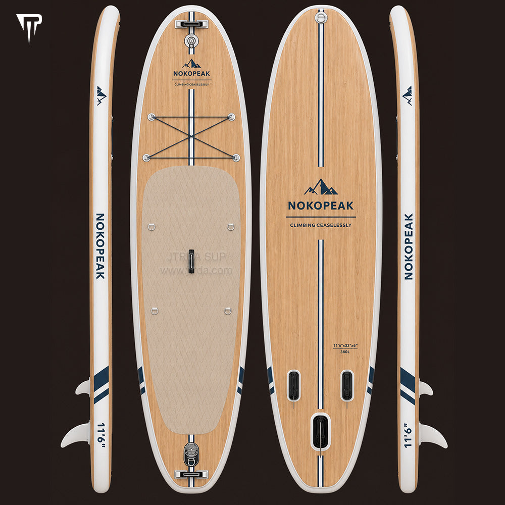 JTRDA 11'6"x35"x6" Simple Wood Grain Inflatable Paddle Board Set